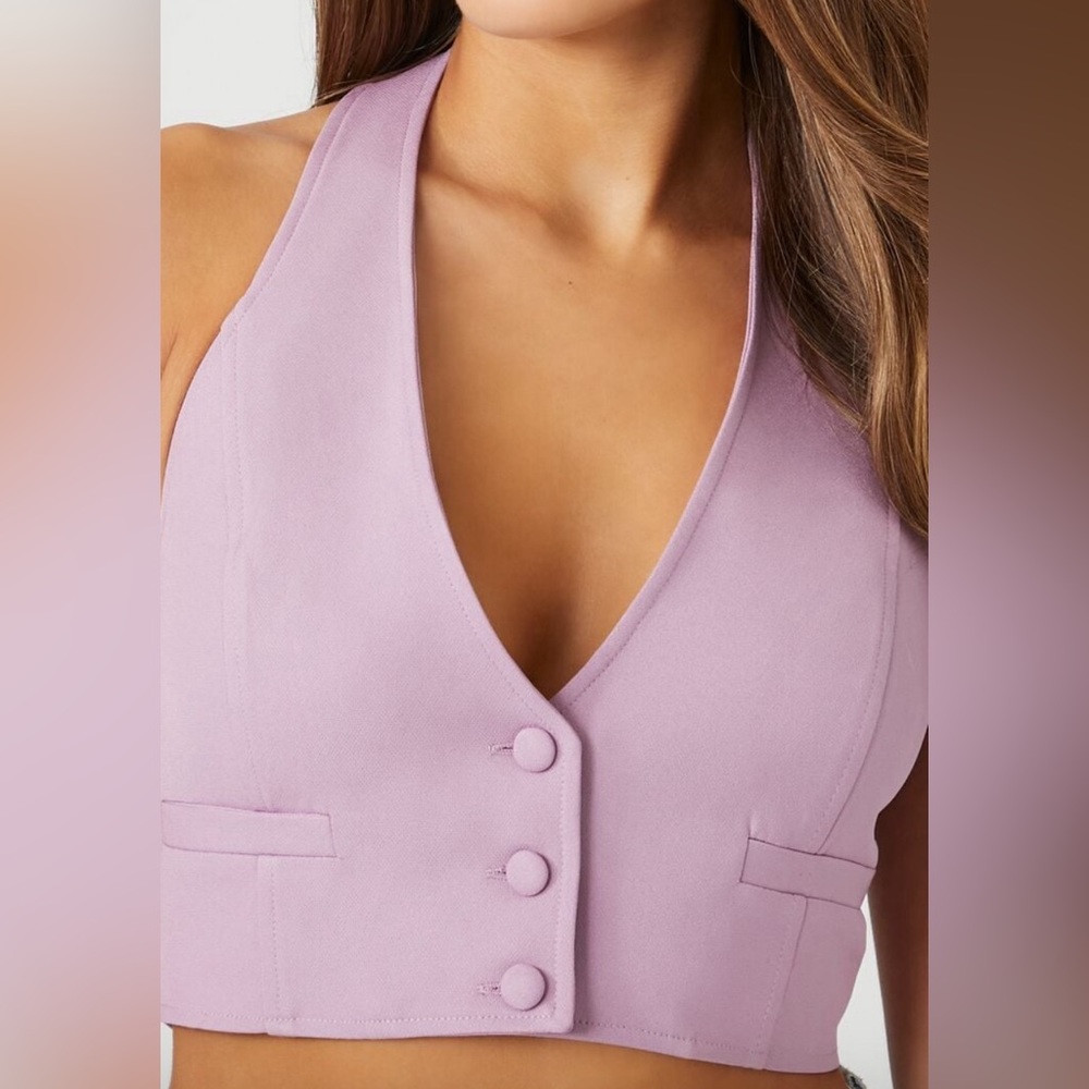 Plunging halter crop top, purple, M - Picture 2 of 6